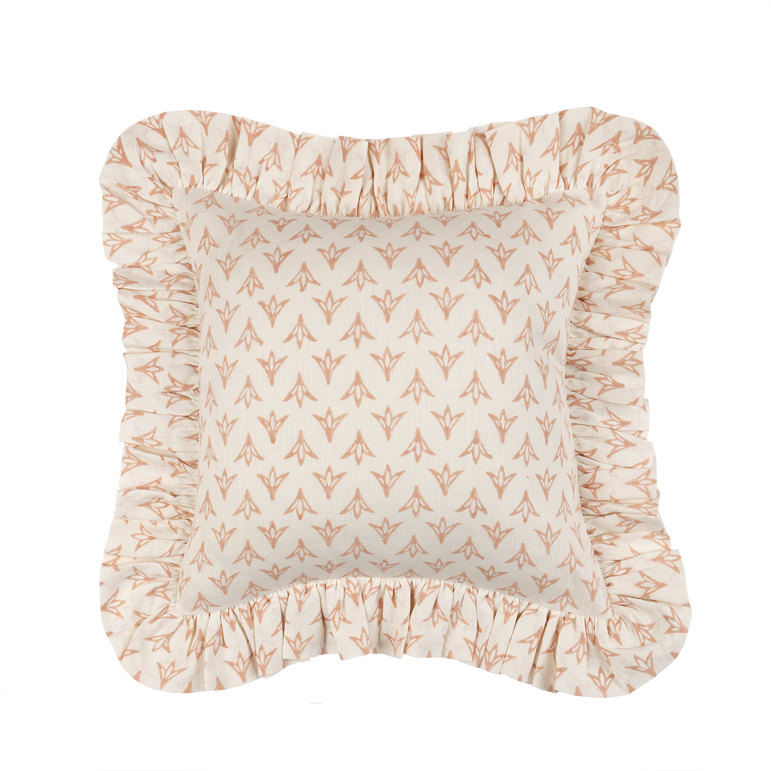 Flamingo Papaya Linen Frilly Cushion