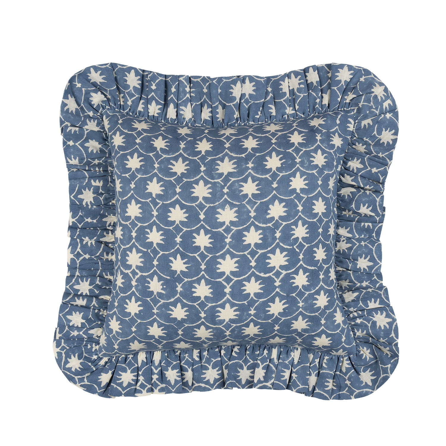 Denim Inverse Palm Grove Linen Frilly Cushion