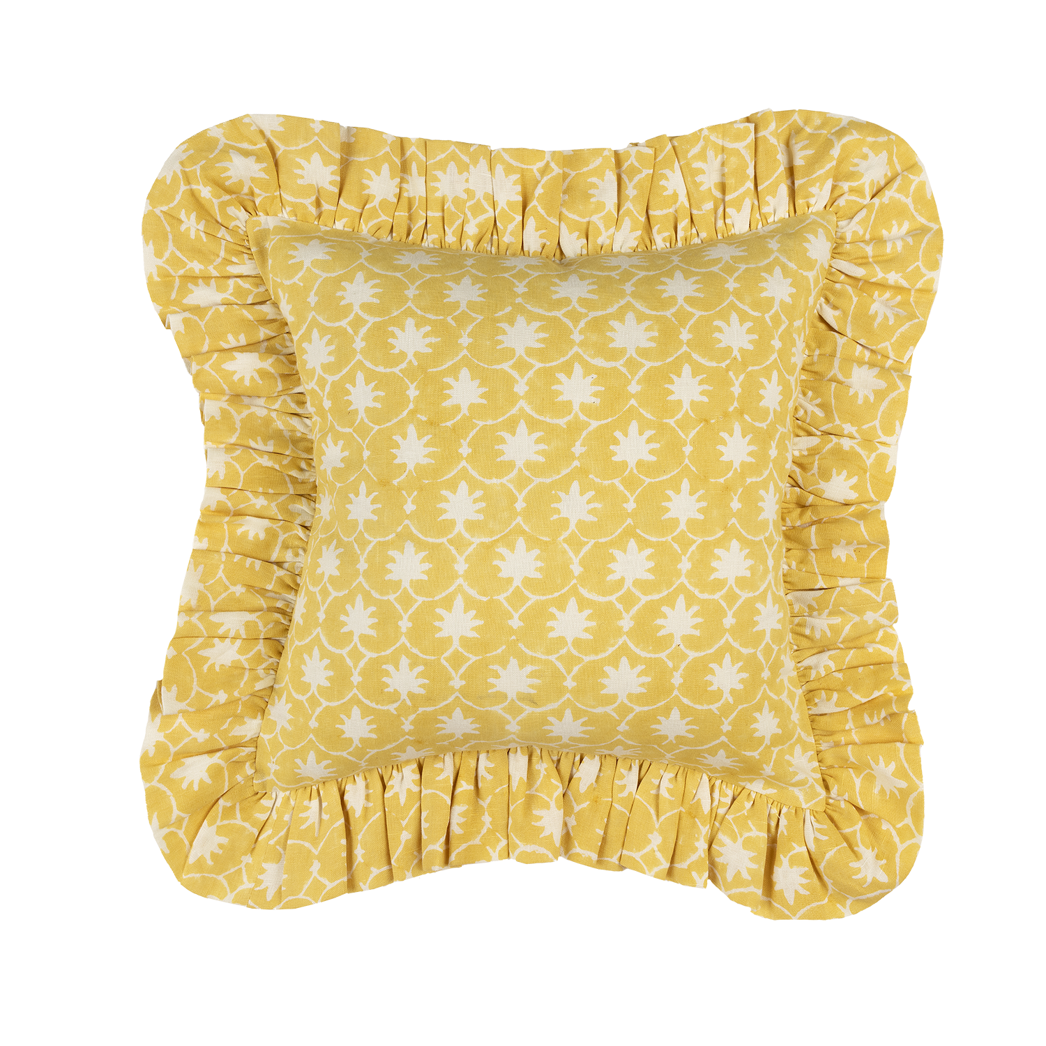 Mustard Inverse Palm Grove Linen Frilly Cushion