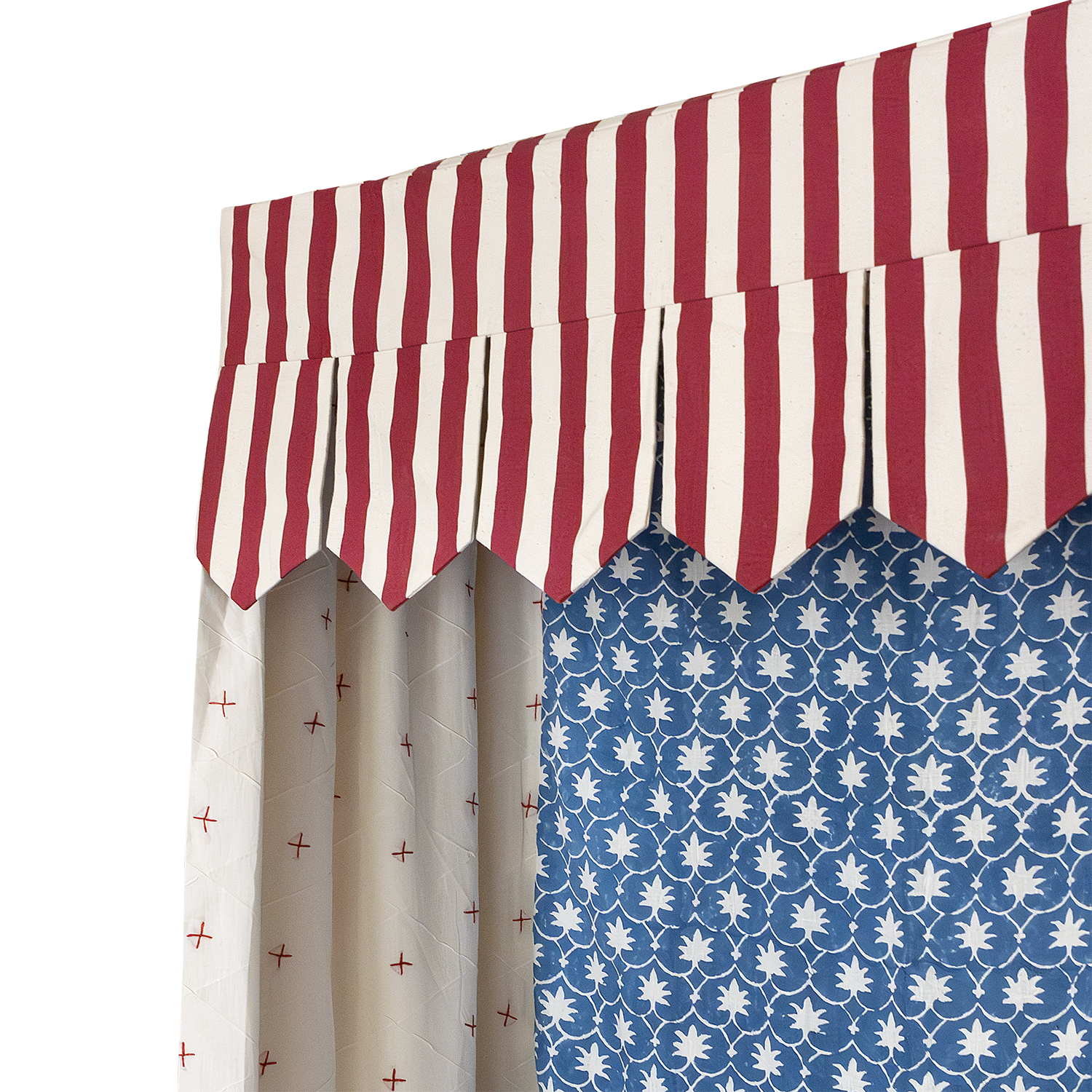 Bed Canopy - Single - Red Stripe/Denim Palm Grove