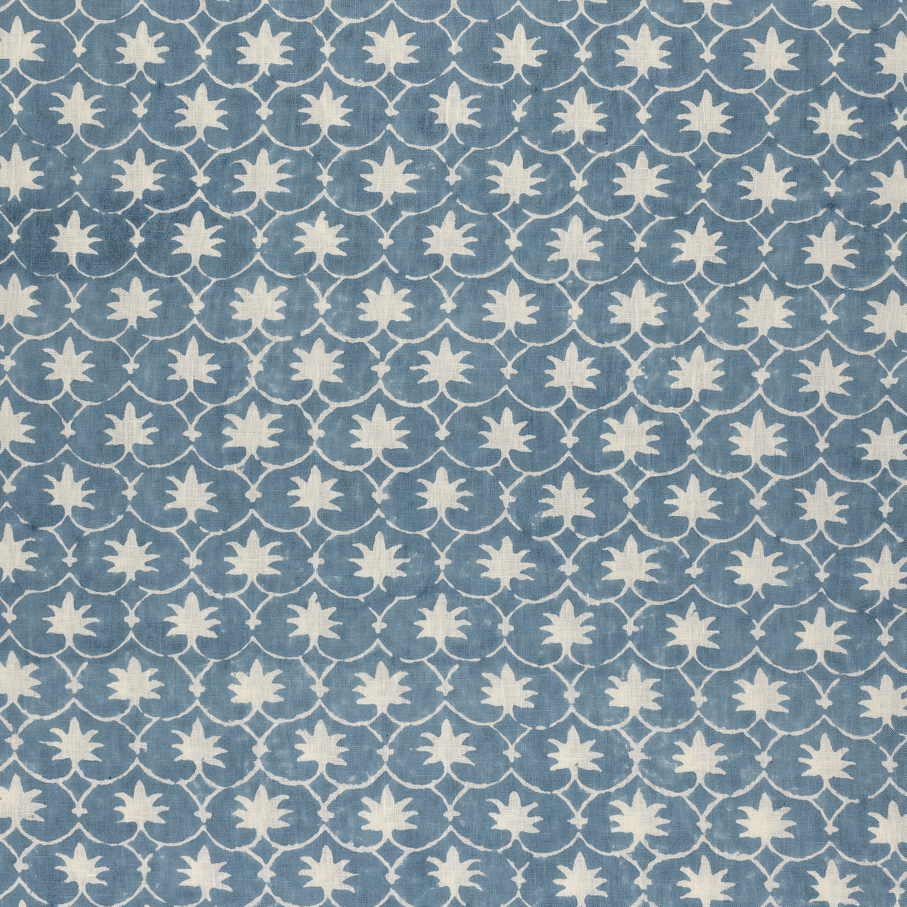 French Blue Inverse Palm Grove Linen Fabric