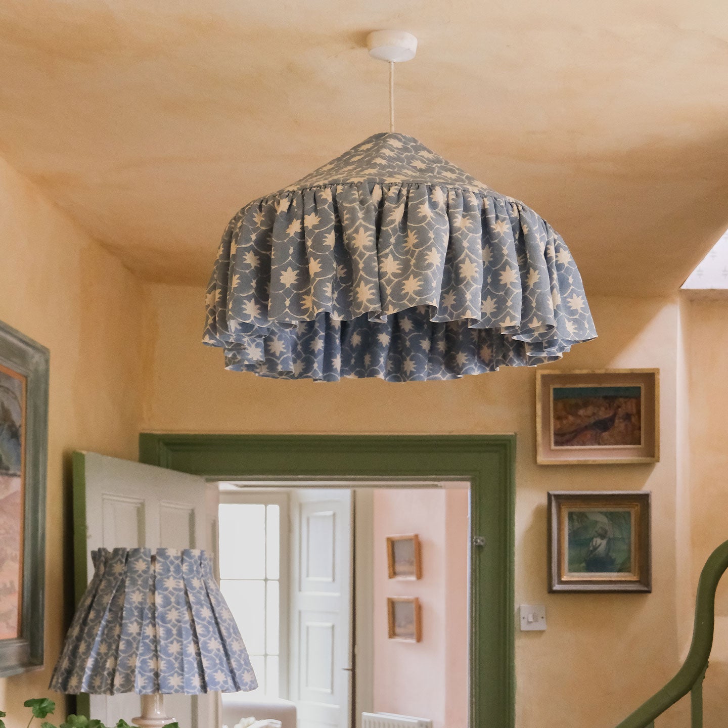 French Blue Palm Grove Inverse Linen Pantry Lampshade