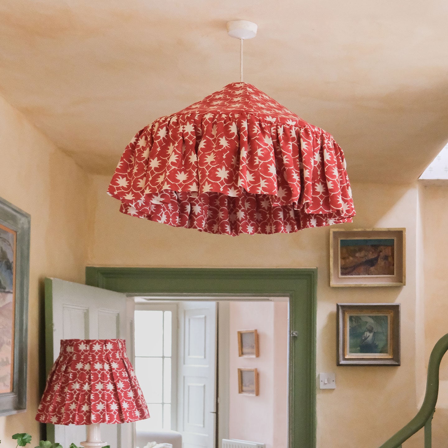 Red Palm Grove Inverse Linen Pantry Lampshade