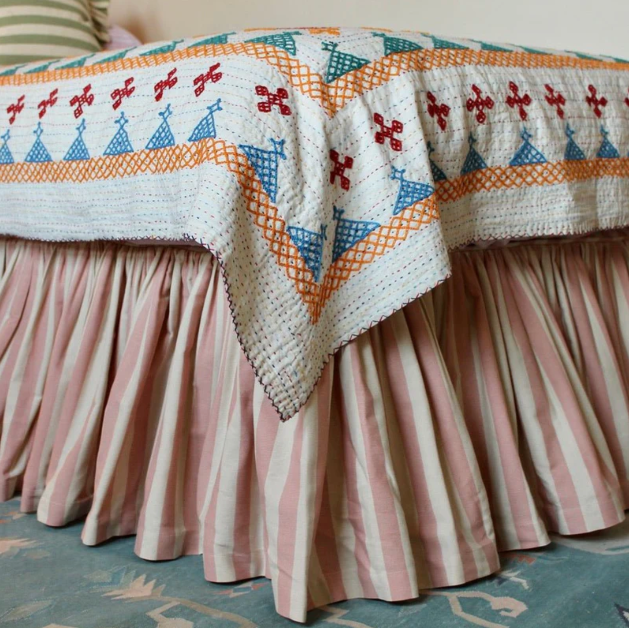 SALE - Tangier Rhubarb Stripe Super King Ruffle Bed Valance