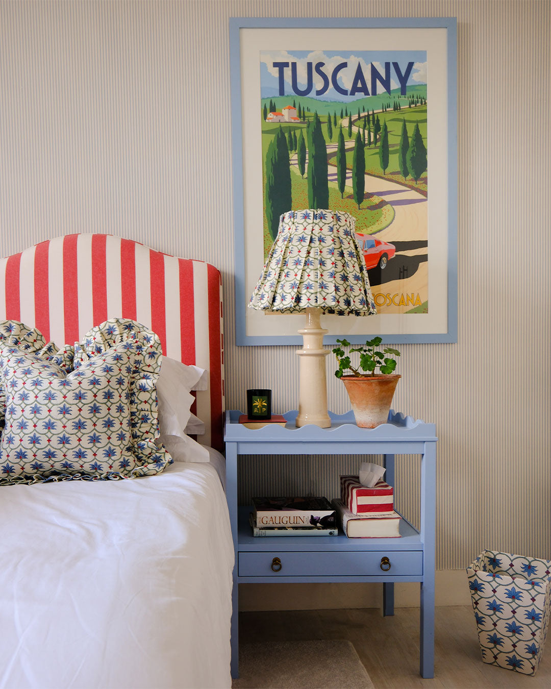 French Blue Palm Grove Linen Structured Box Pleat Lampshade