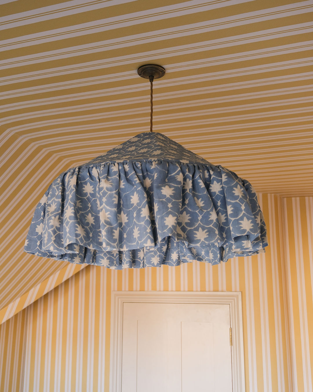 French Blue Palm Grove Inverse Linen Pantry Lampshade