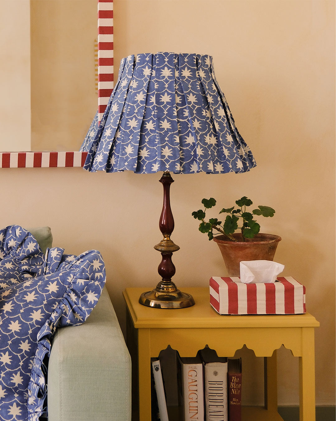 Denim Inverse Palm Grove Linen Structured Box Pleat Lampshade