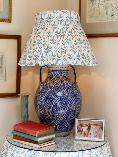 Blue Callaloo Cotton Box Pleat Lampshade - Alice Palmer & Co