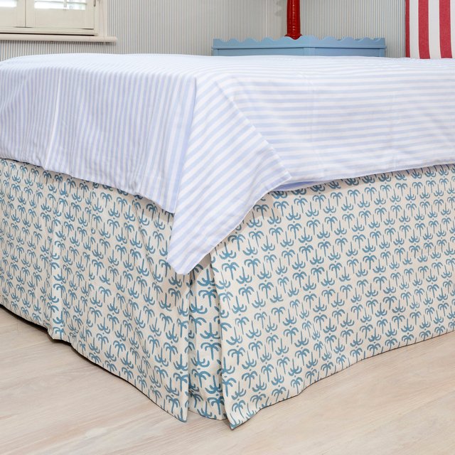 Blue Callaloo Cotton Piped Bed Valance - Alice Palmer & Co