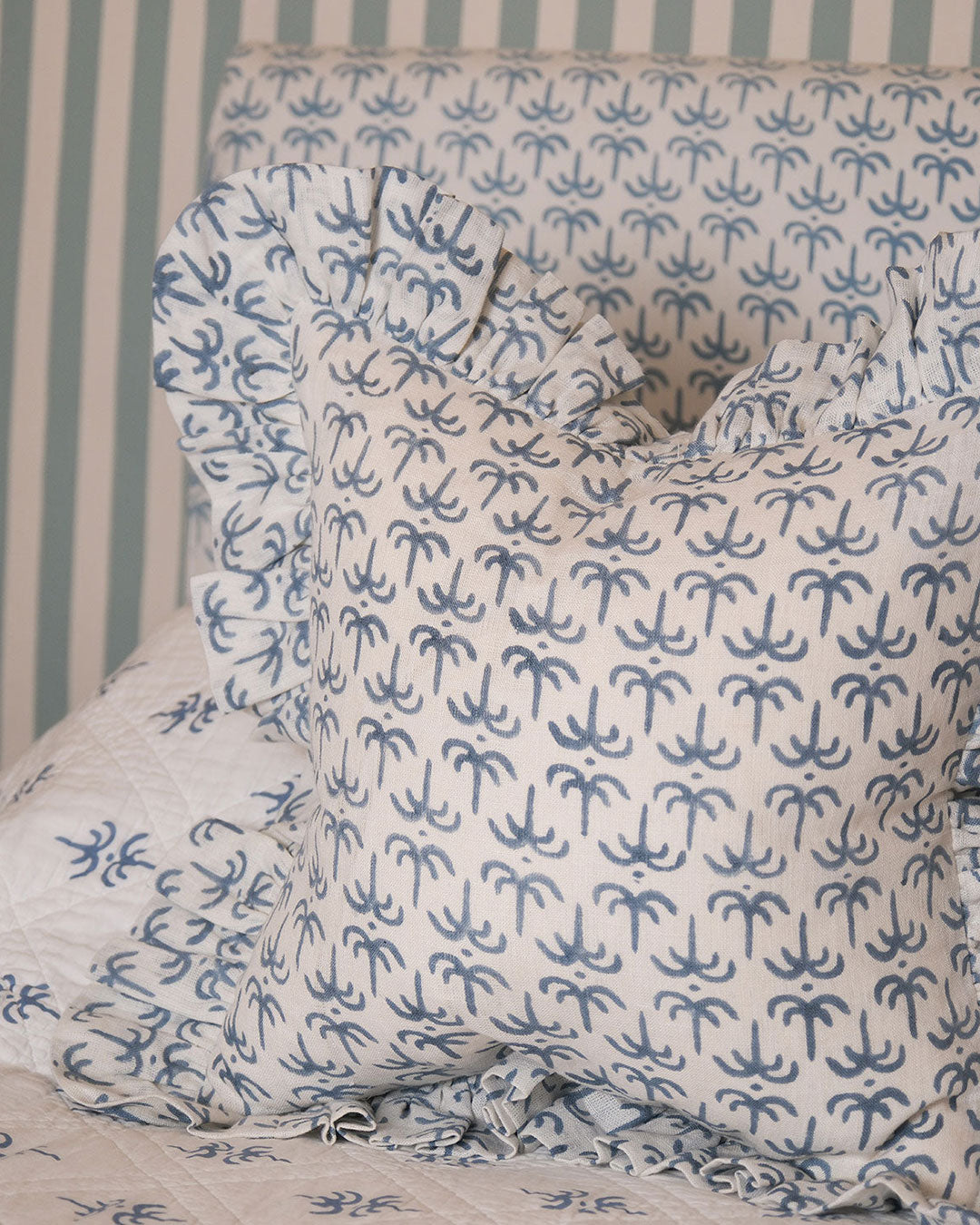 Blue Callaloo Linen Frilly Cushion