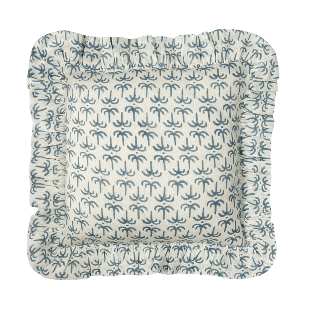 Blue Callaloo Linen Frilly Cushion - Alice Palmer & Co