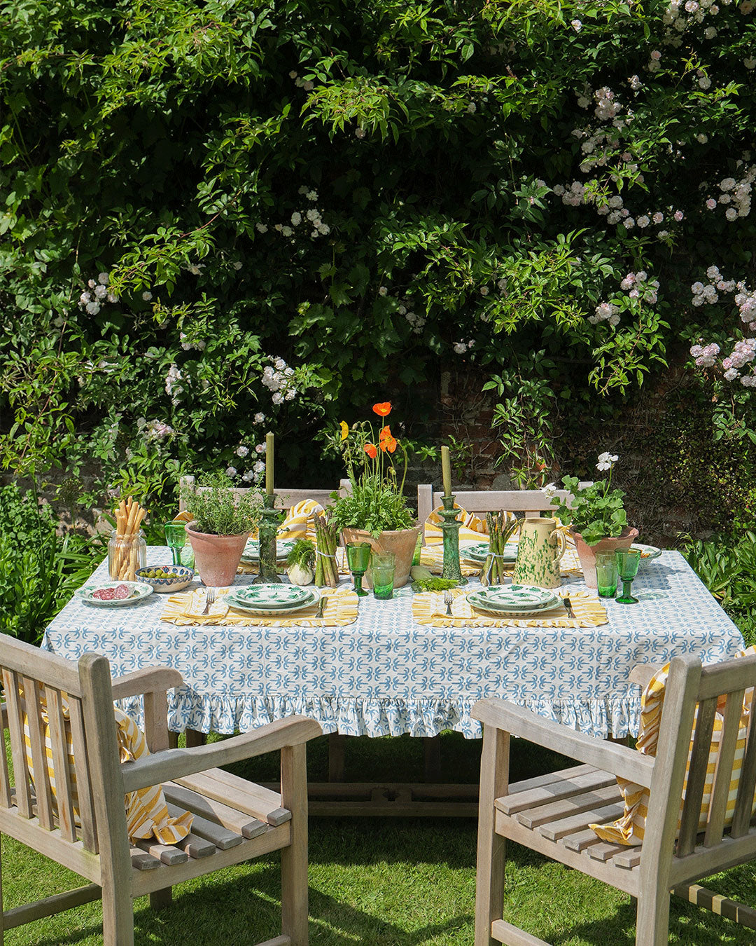 Blue Callaloo Cotton Ruffle Tablecloth