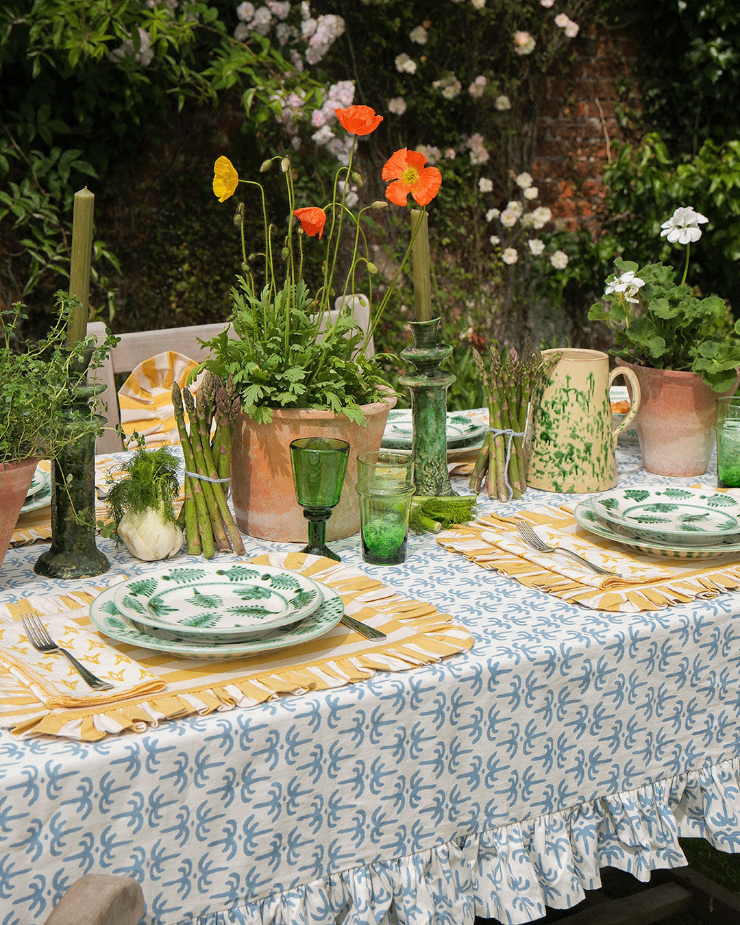 Blue Callaloo Cotton Ruffle Tablecloth