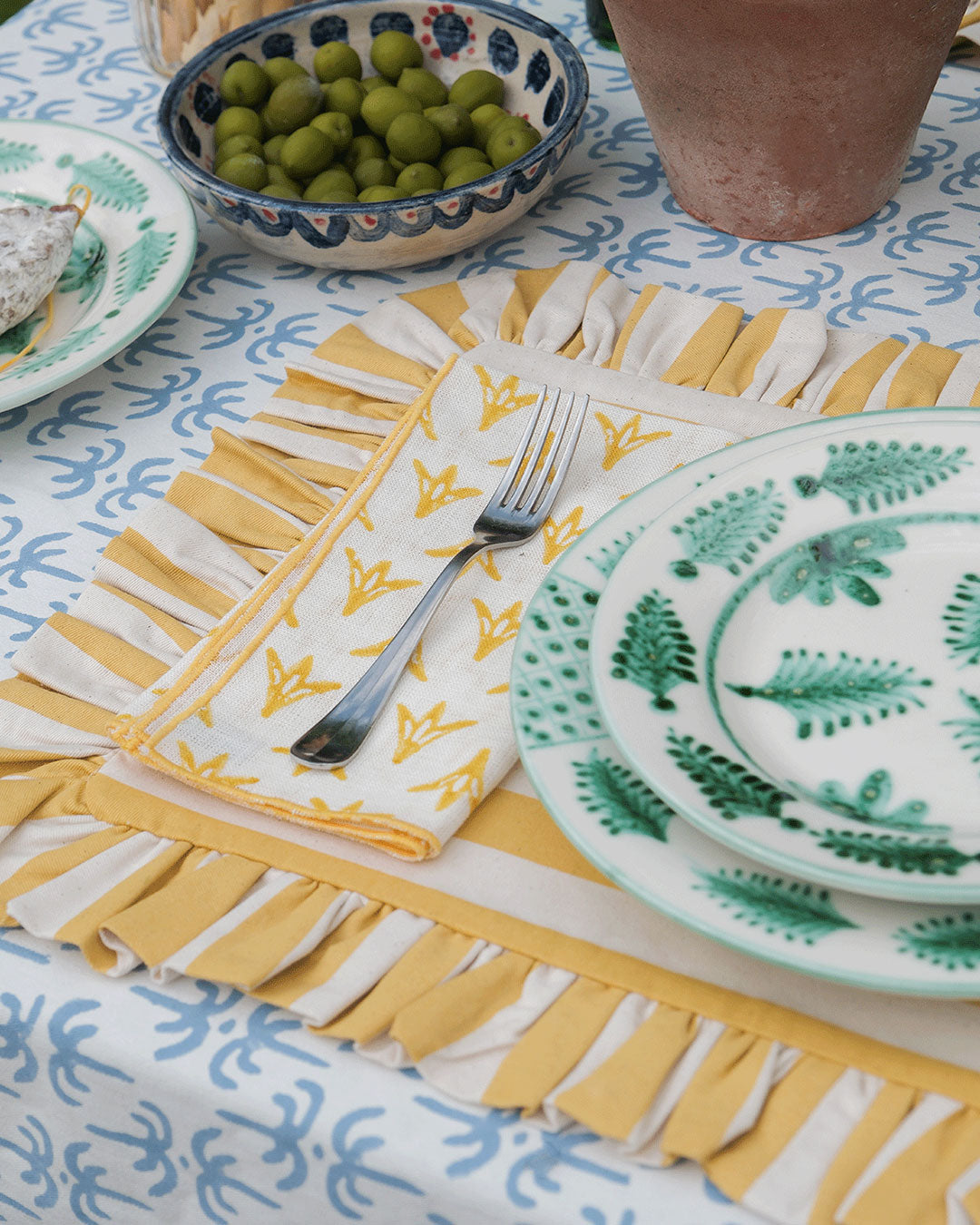 Blue Callaloo Cotton Ruffle Tablecloth