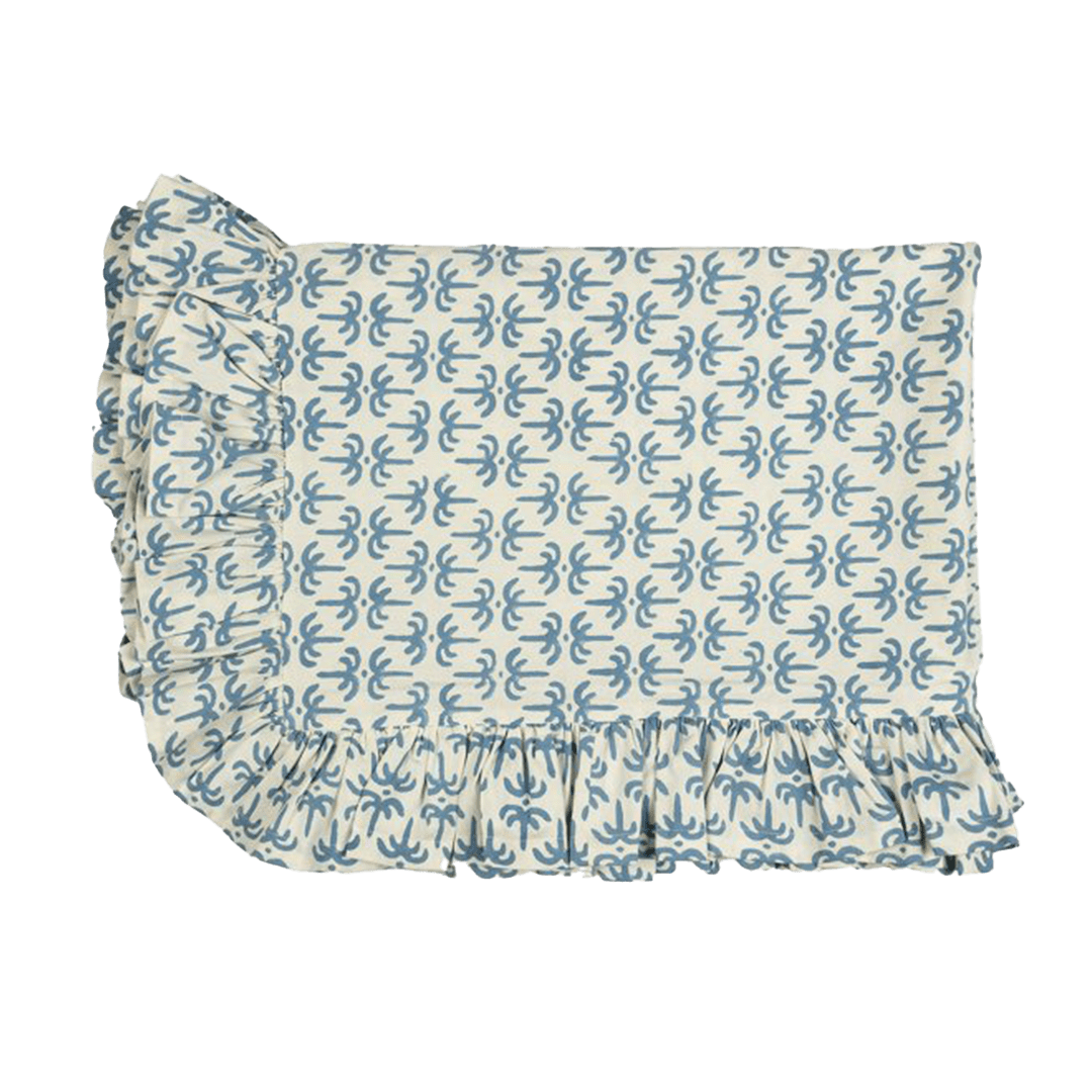 Blue Callaloo Cotton Ruffle Tablecloth