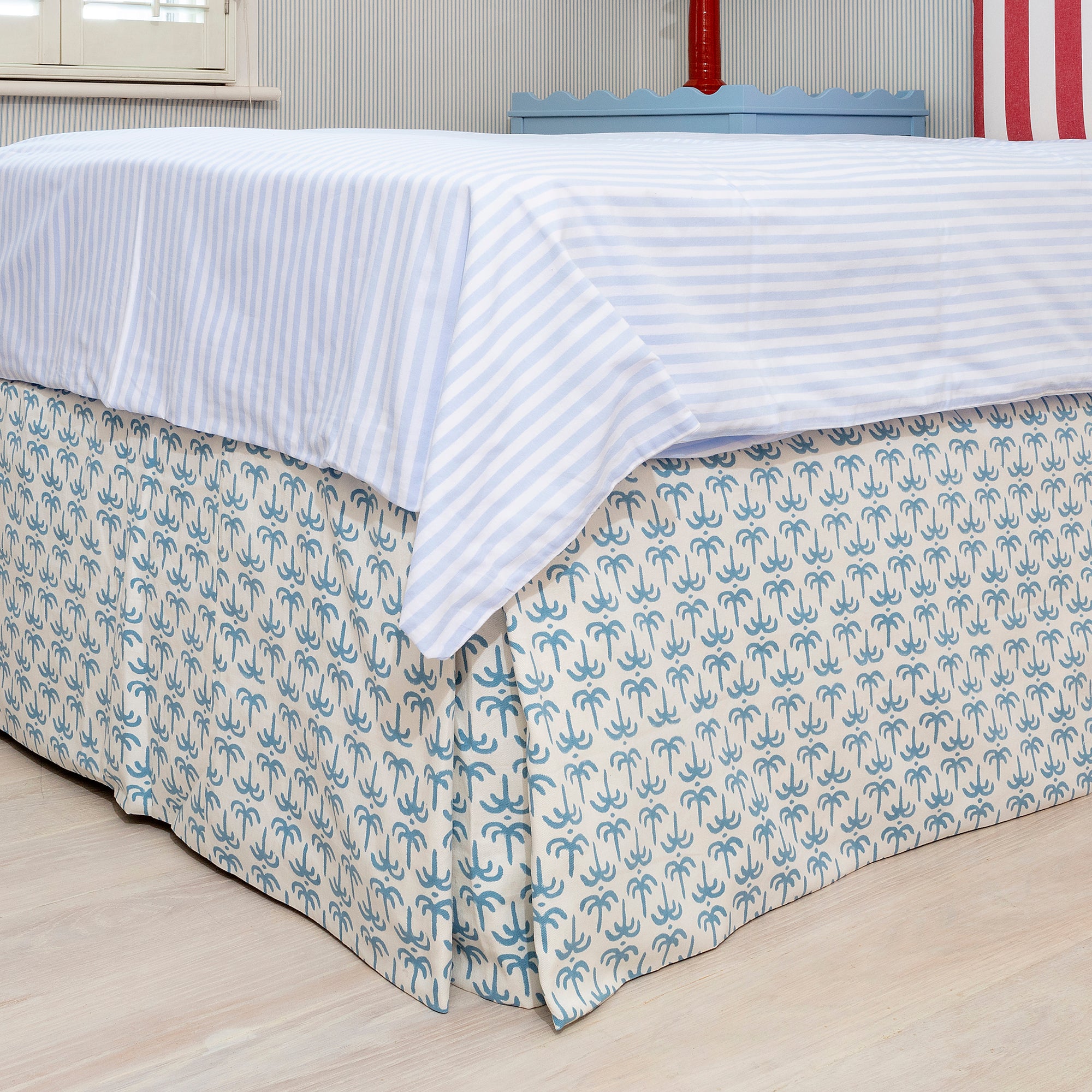 Blue Callaloo Cotton Piped Bed Valance