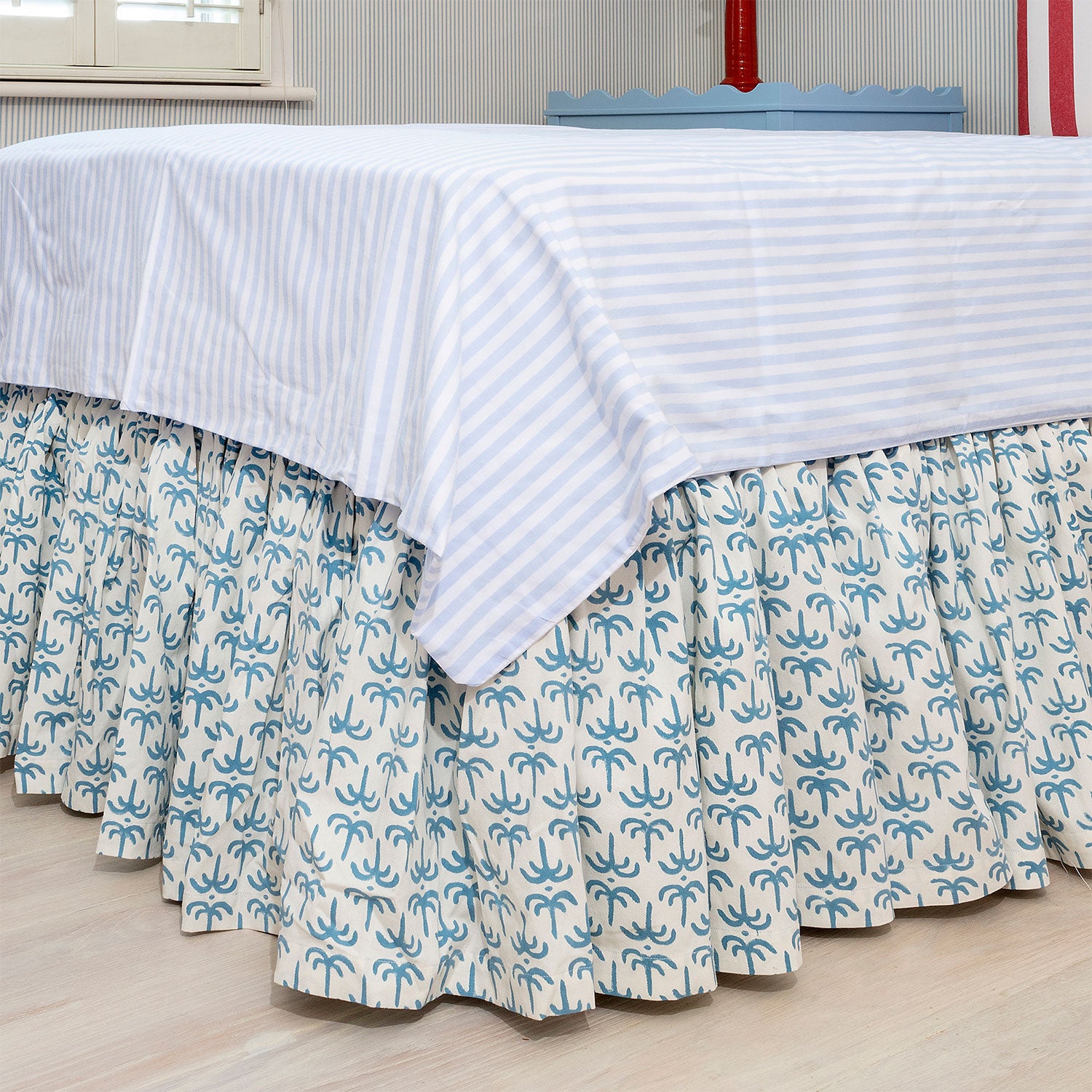 Blue Callaloo Cotton Ruffle Bed Valance