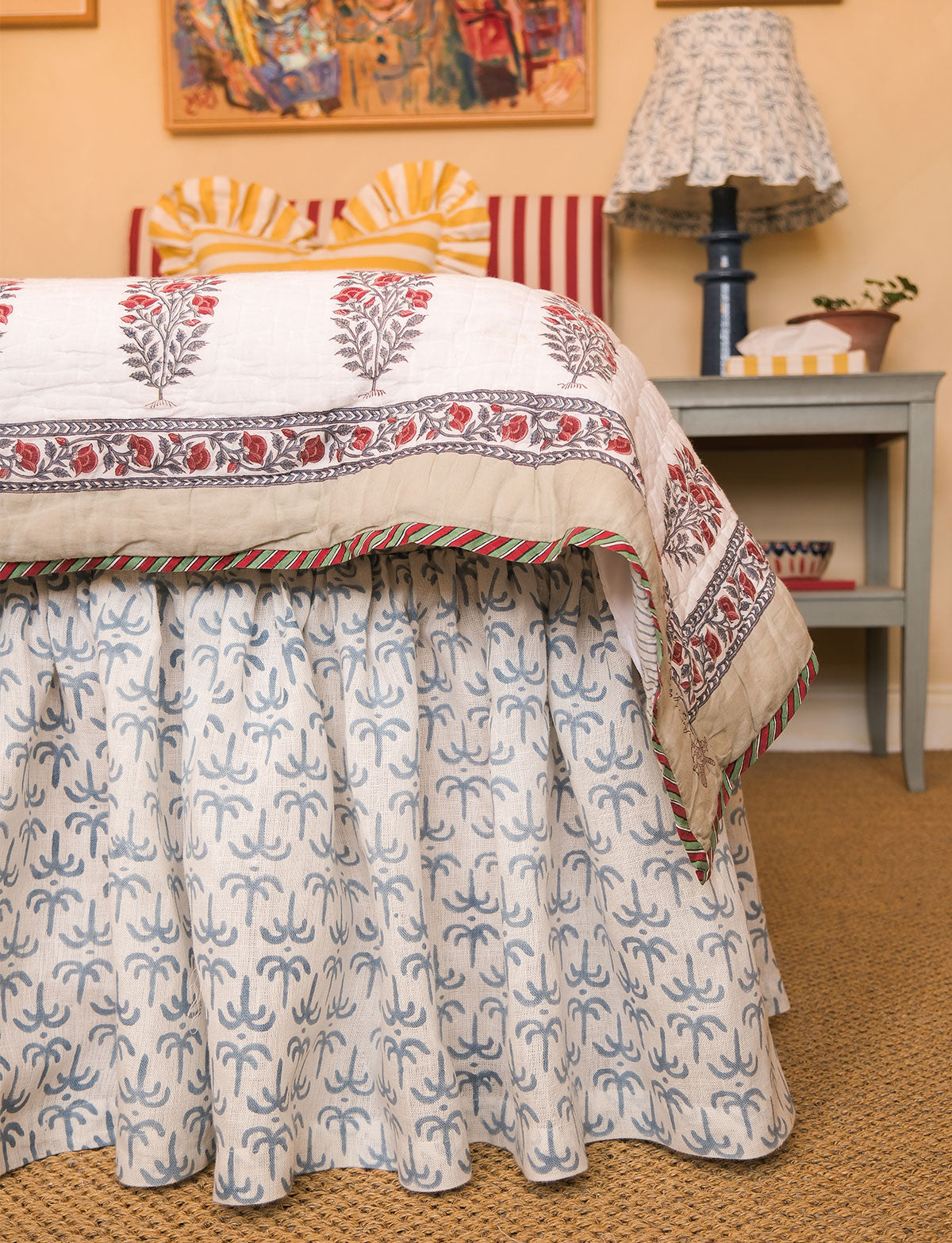 Blue Callaloo Linen Ruffle Bed Valance