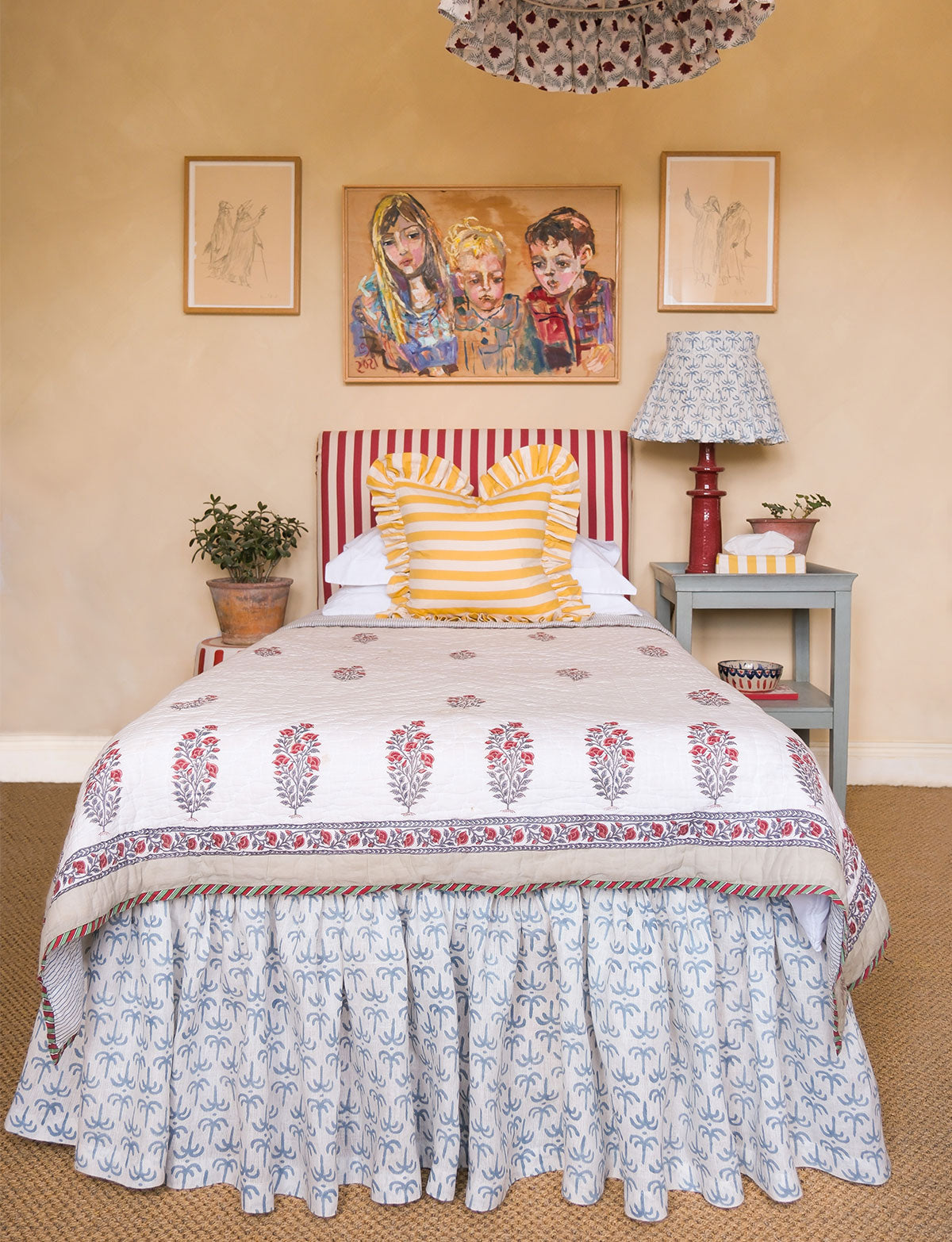 Blue Callaloo Linen Ruffle Bed Valance