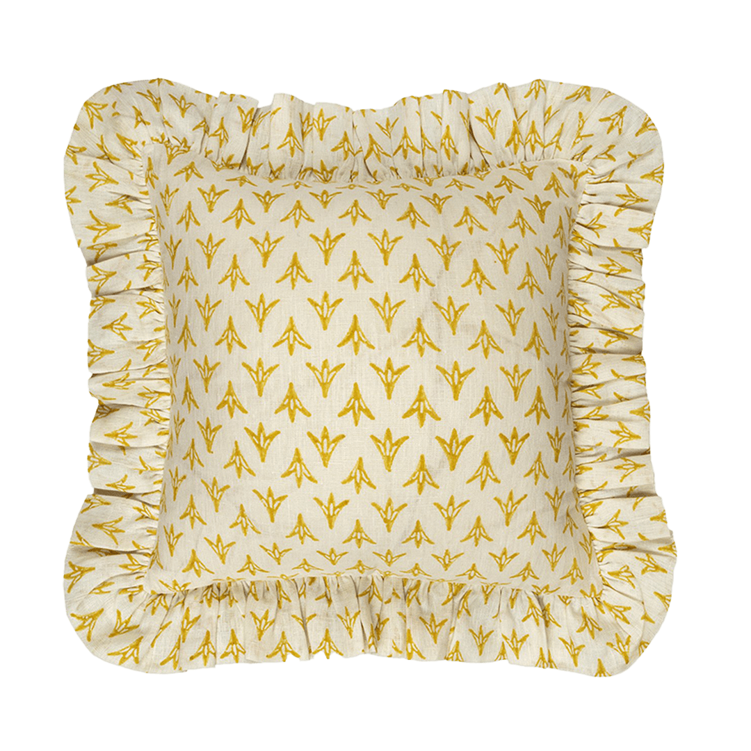 Daffodil Papaya Linen Frilly Cushion - Alice Palmer & Co