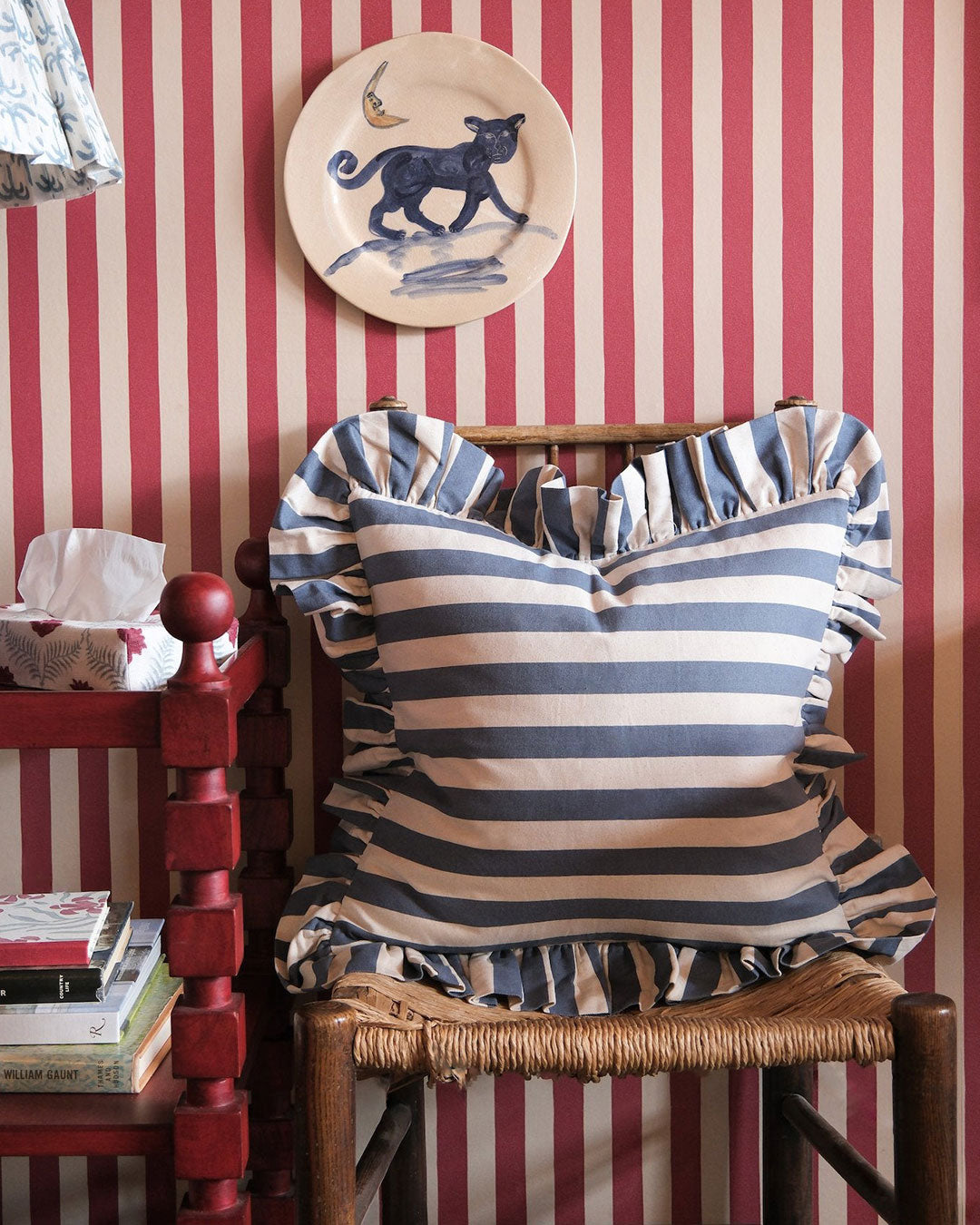 Tangier Denim Stripe Frilly Cushion