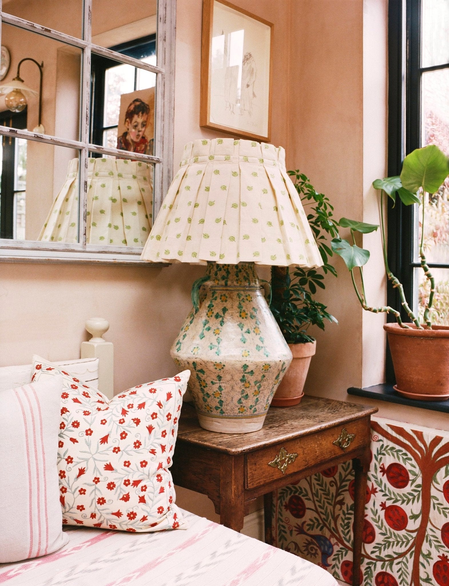 Embroidered Artichoke Box Pleat Lampshade - Alice Palmer & Co