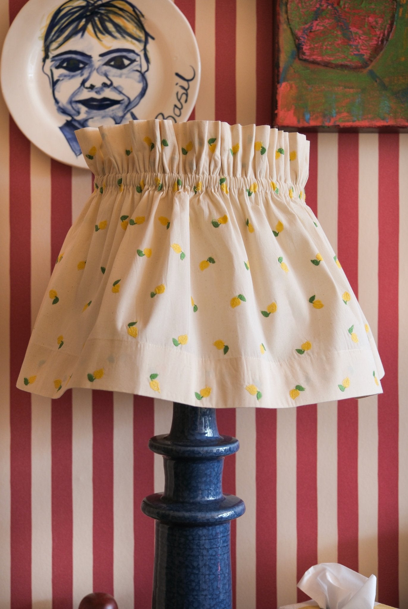 Embroidered Lemon Scrunchie Lampshade - Alice Palmer & Co