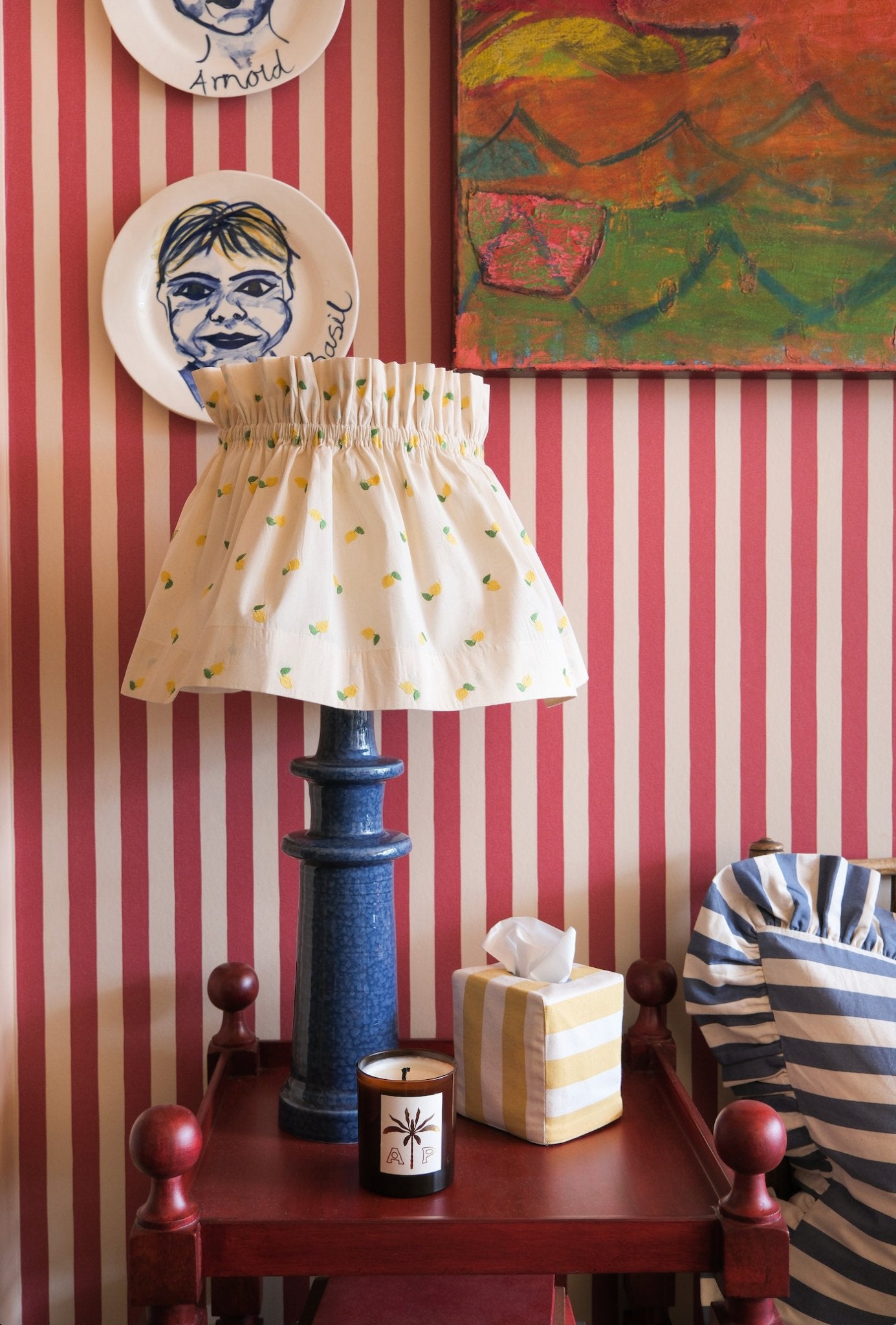 Embroidered Lemon Scrunchie Lampshade - Alice Palmer & Co