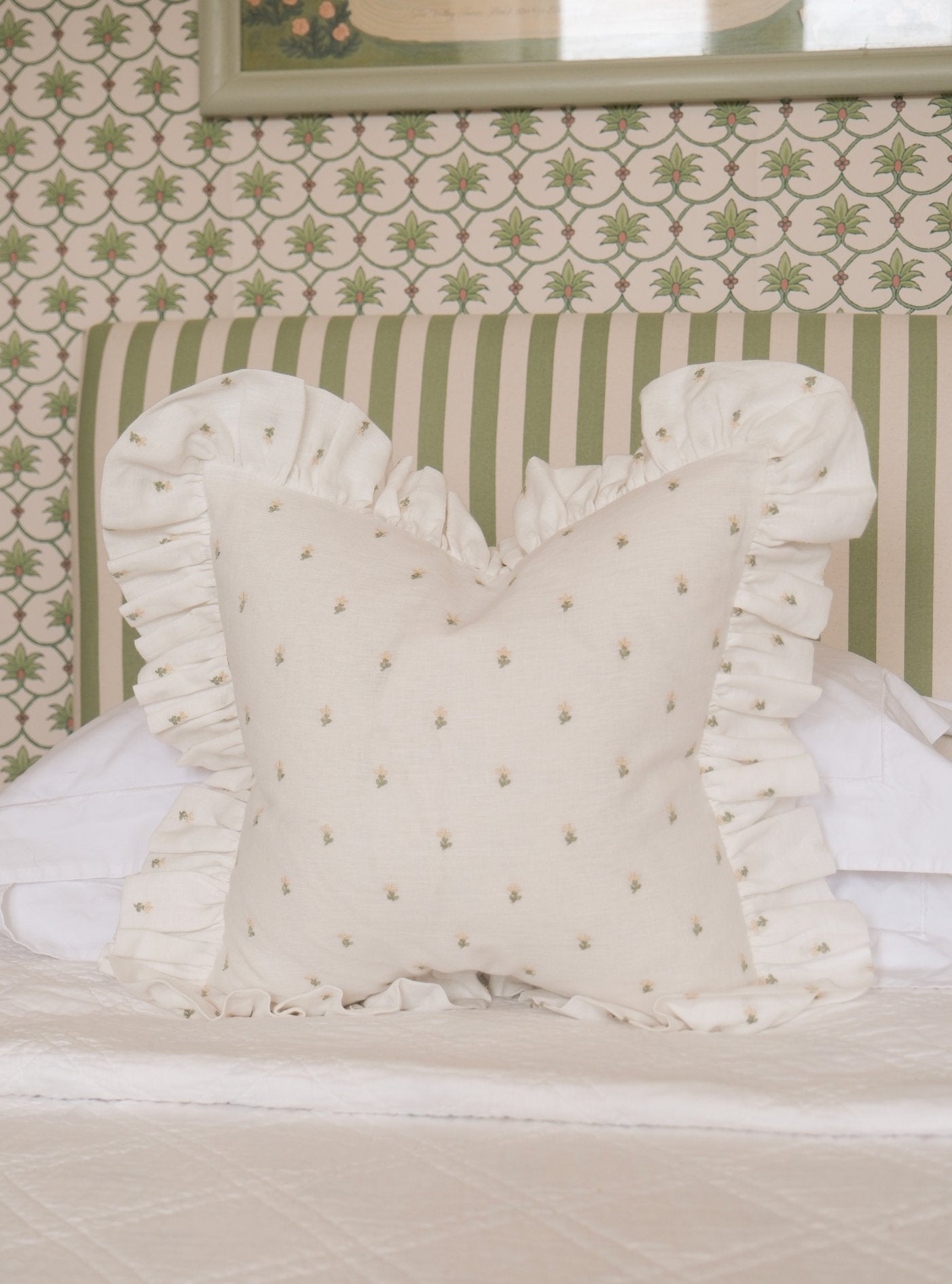 Embroidered Margarita Linen Frilly Cushion - Alice Palmer & Co