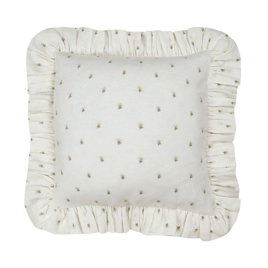 Embroidered Margarita Linen Frilly Cushion - Alice Palmer & Co