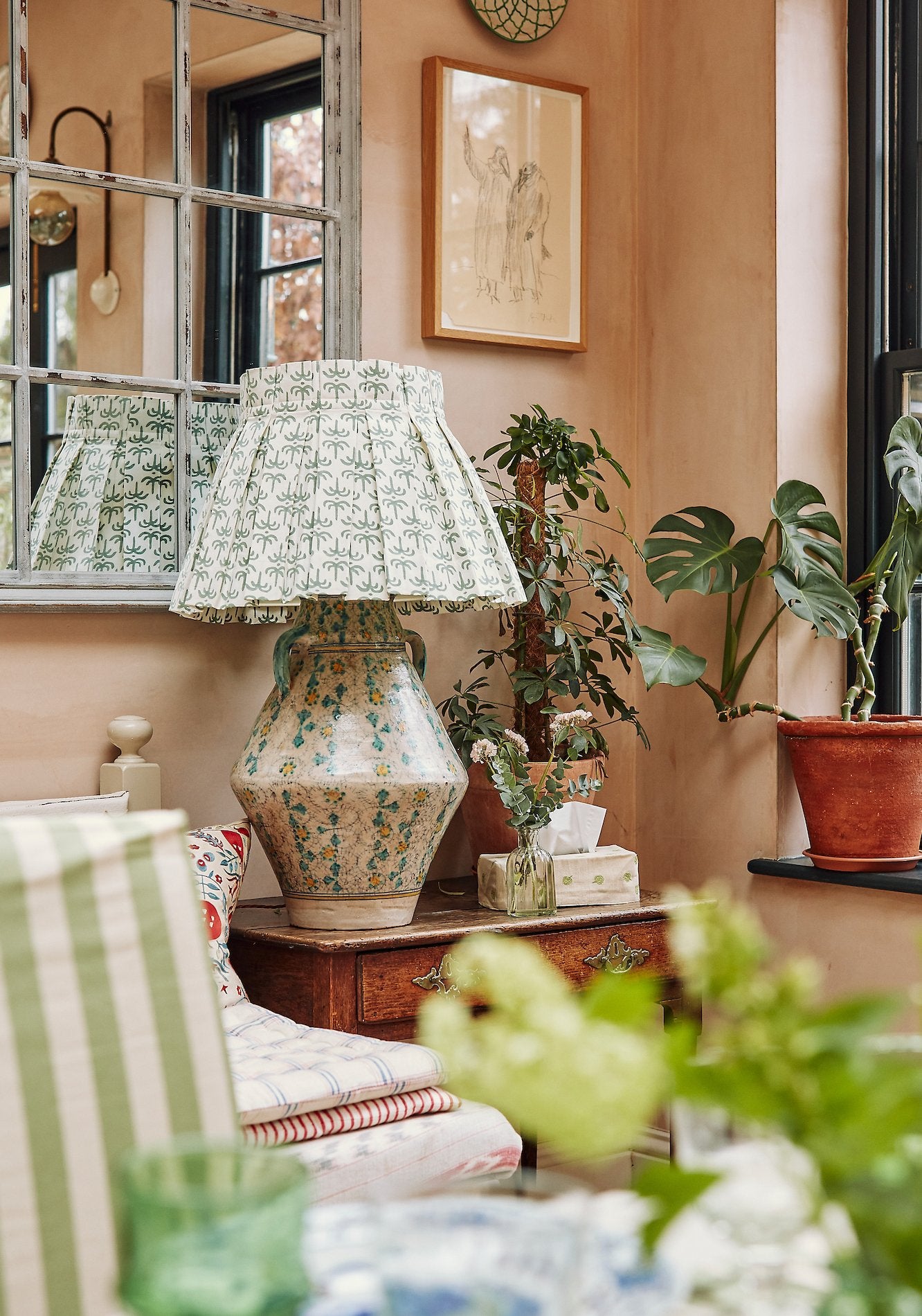 Green Callaloo Cotton Box Pleat Lampshade - Alice Palmer & Co