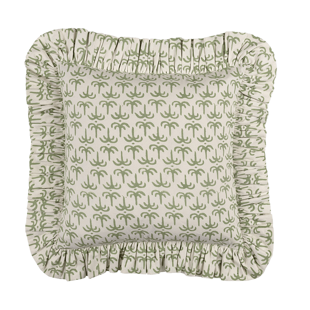 Green Callaloo Cotton Frilly Cushion - Alice Palmer & Co