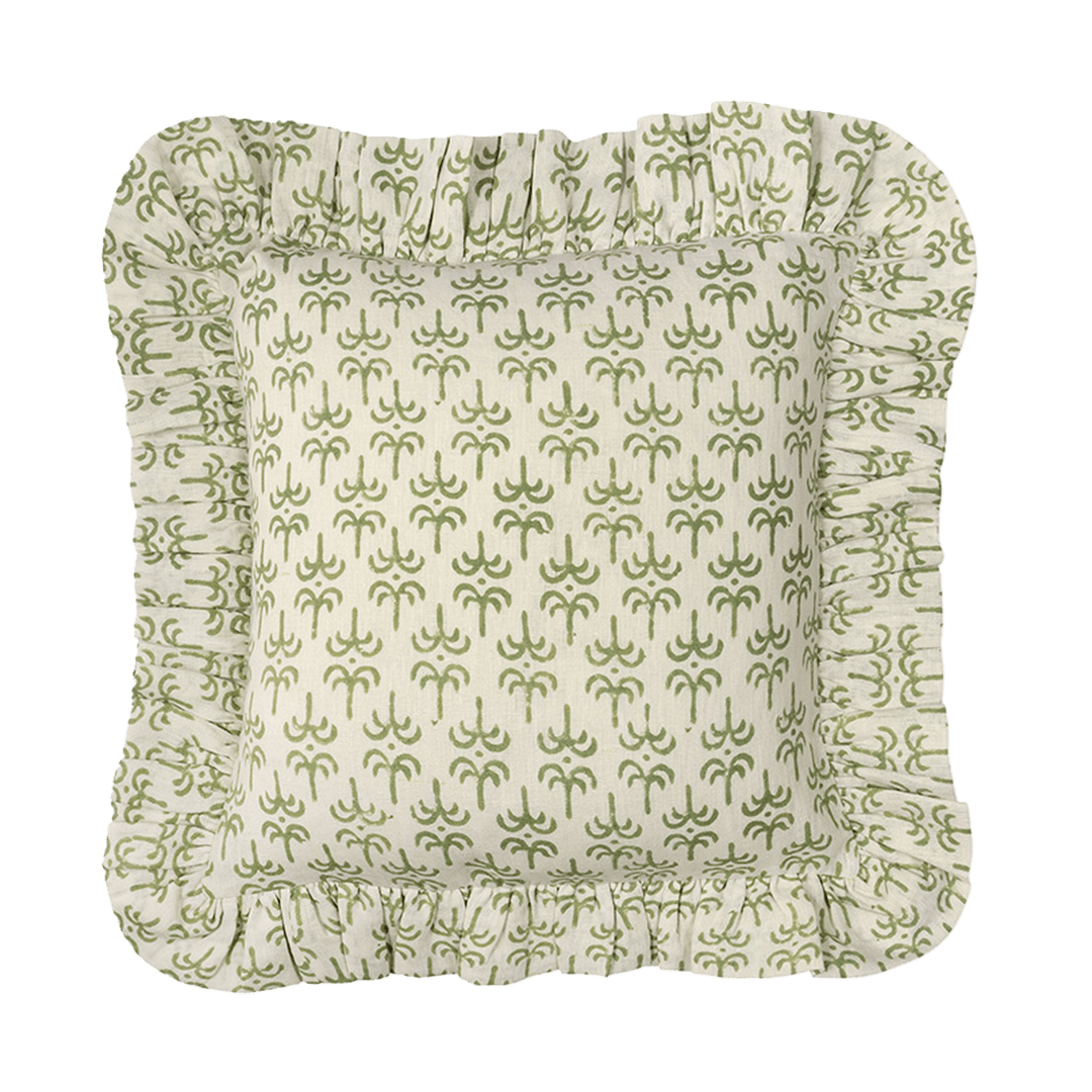 Green Callaloo Linen Frilly Cushion - Alice Palmer & Co