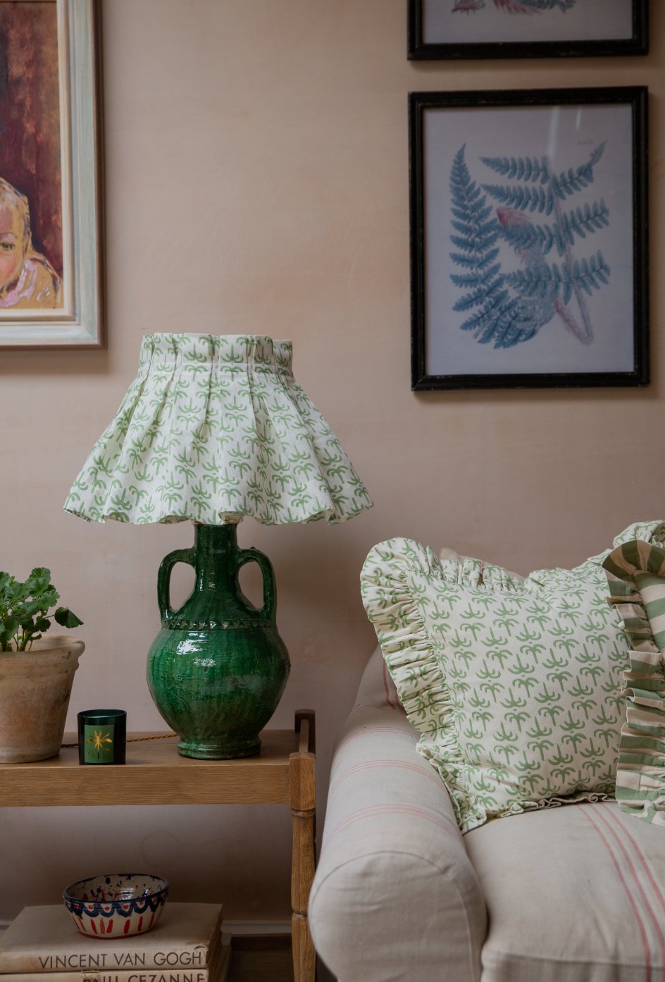 Green Callaloo Linen Loose Box Pleat Lampshade - Alice Palmer & Co