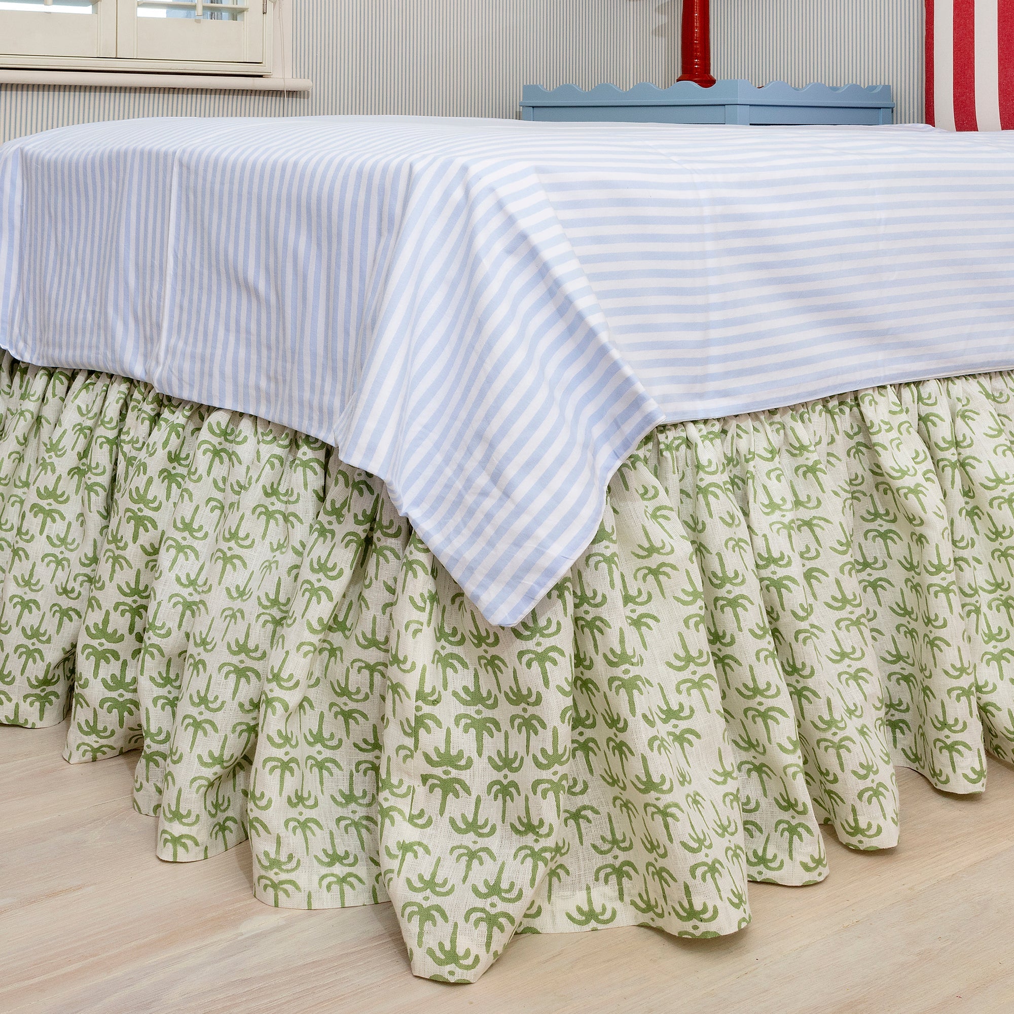 Green Callaloo Linen Ruffle Bed Valance - Alice Palmer & Co