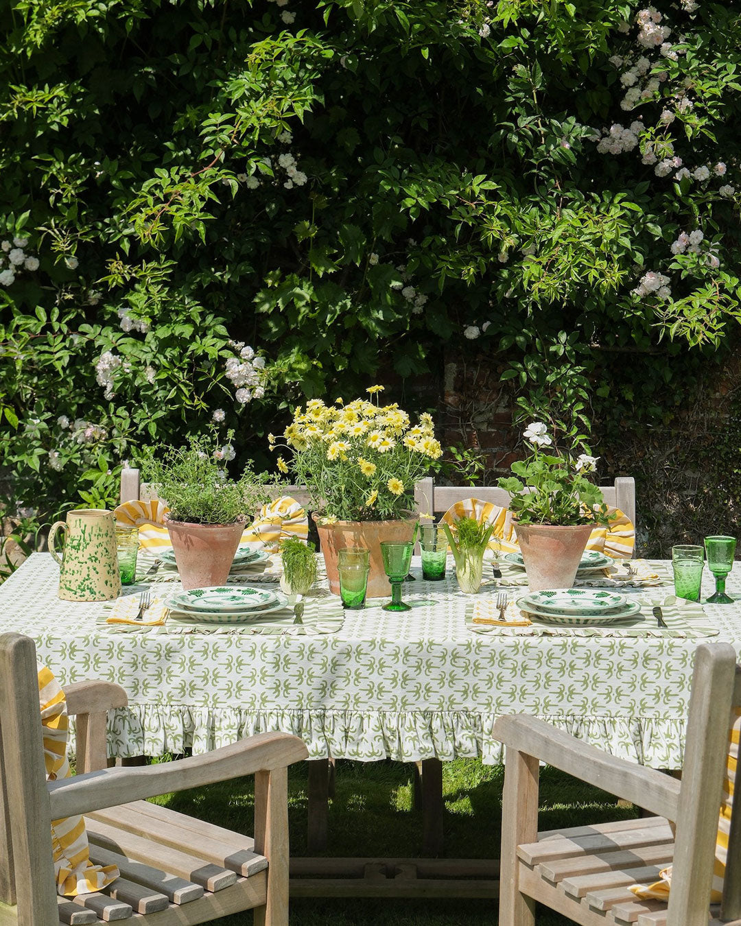 Green Callaloo Cotton Ruffle Tablecloth