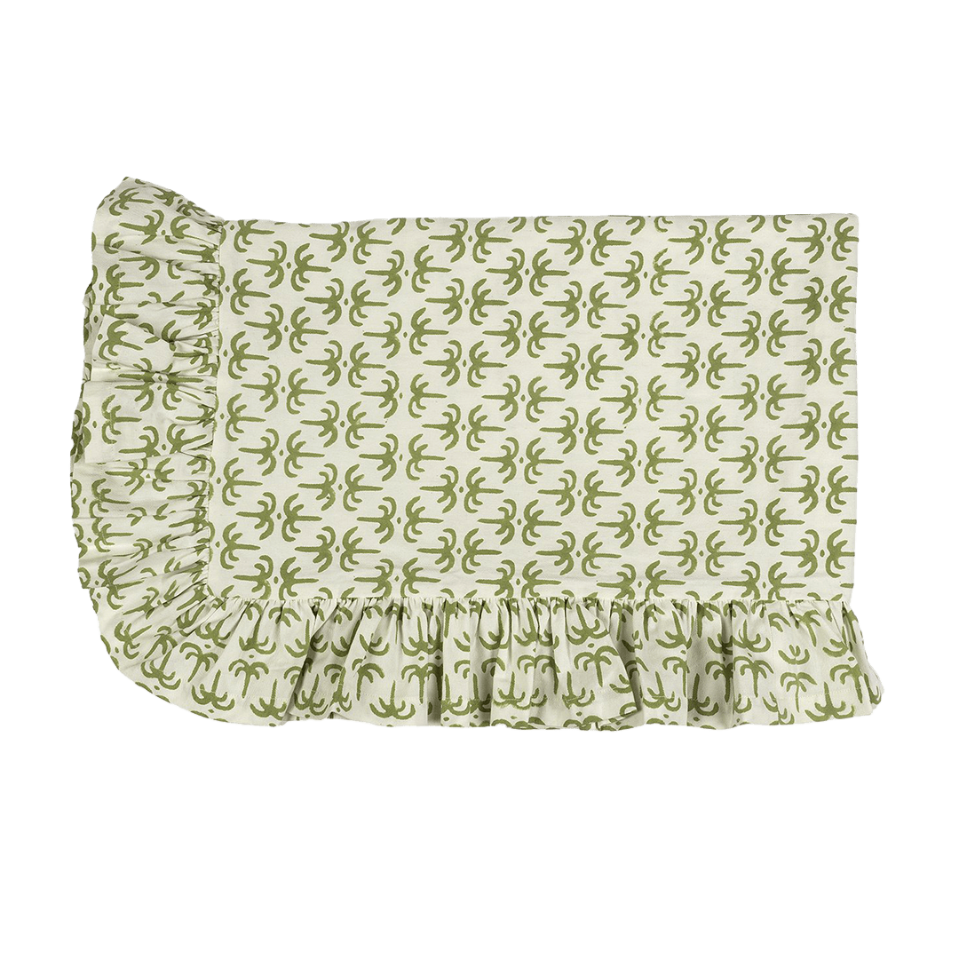 Green Callaloo Cotton Ruffle Tablecloth