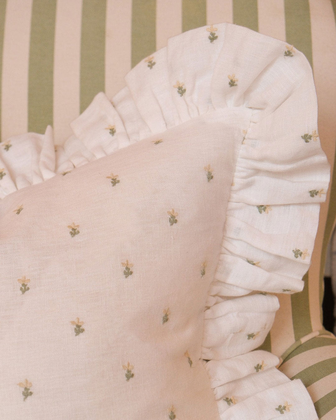 Embroidered Margarita Linen Frilly Cushion