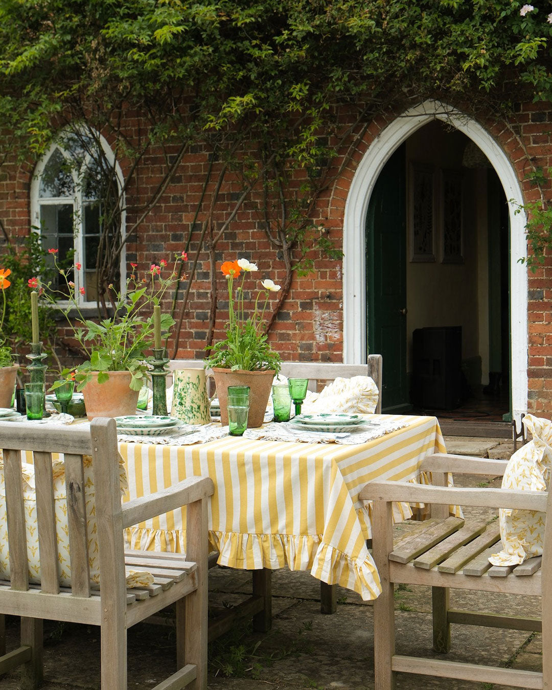 Tangier Mustard Stripe Ruffle Tablecloth