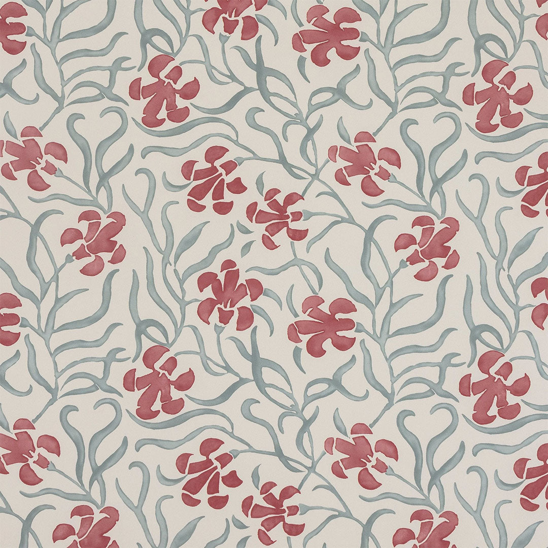 Okra Wallpaper - Poppy / Petrol