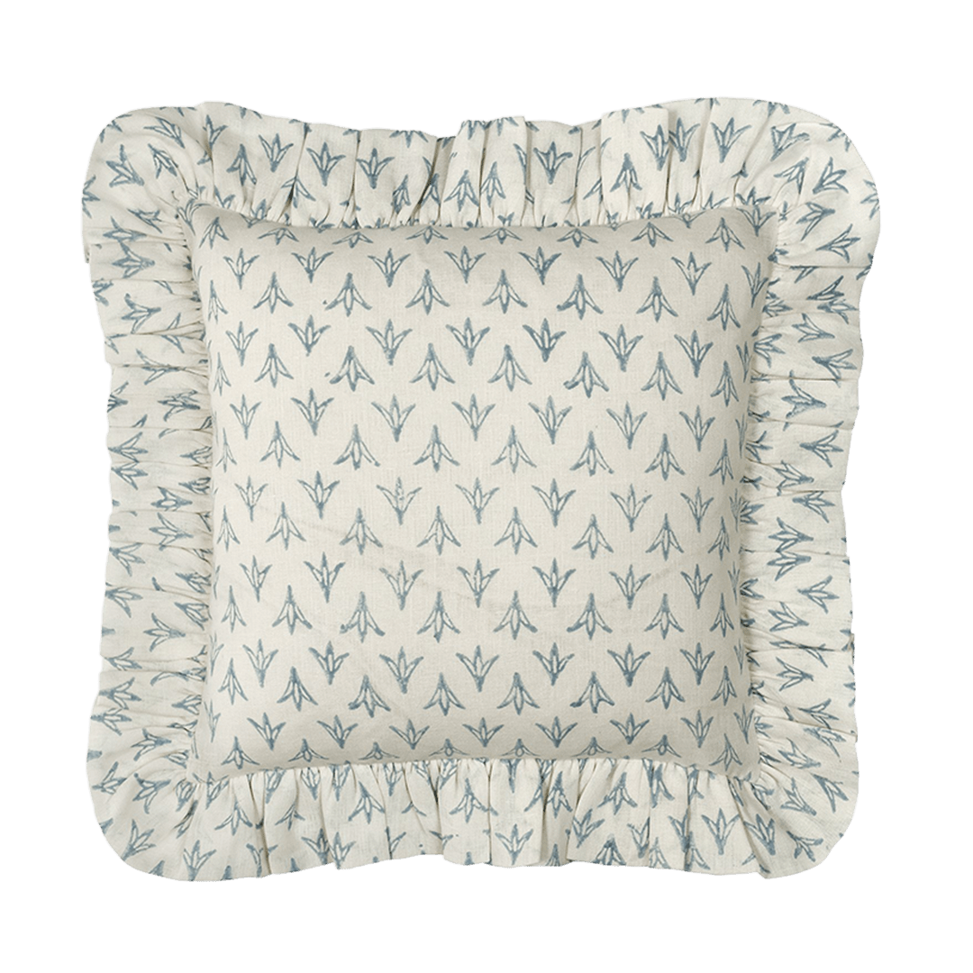 Petrol Papaya Linen Frilly Cushion - Alice Palmer & Co