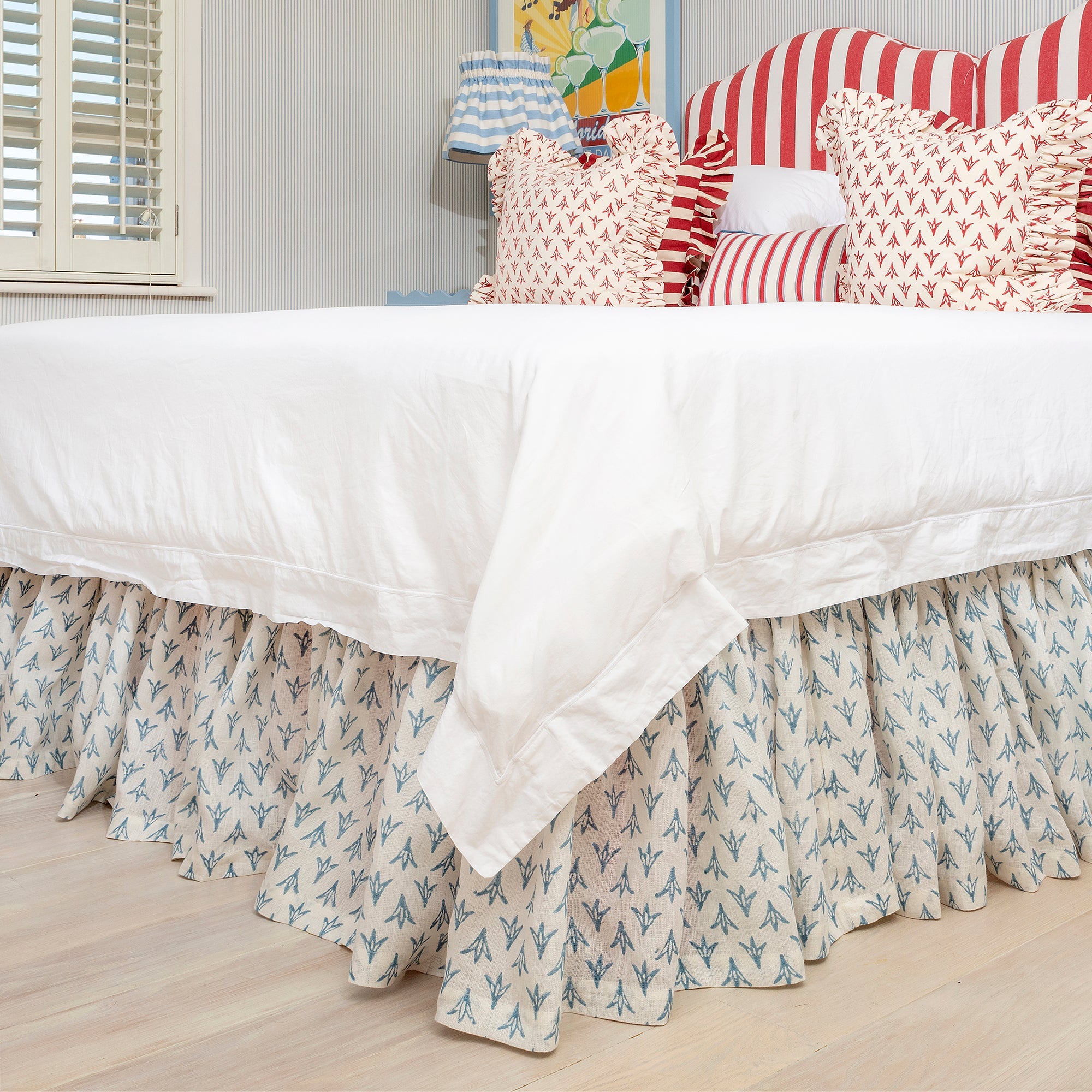 Petrol Papaya Linen Ruffle Bed Valance - Alice Palmer & Co