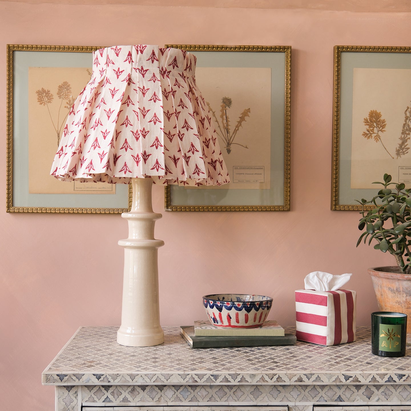 Poppy Papaya Linen Structured Box Pleat Lampshade