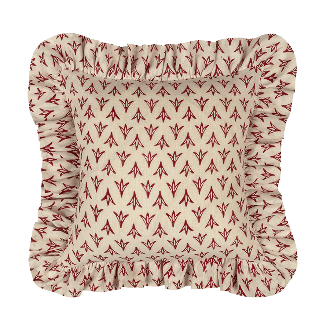 Poppy Papaya Linen Frilly Cushion - Alice Palmer & Co