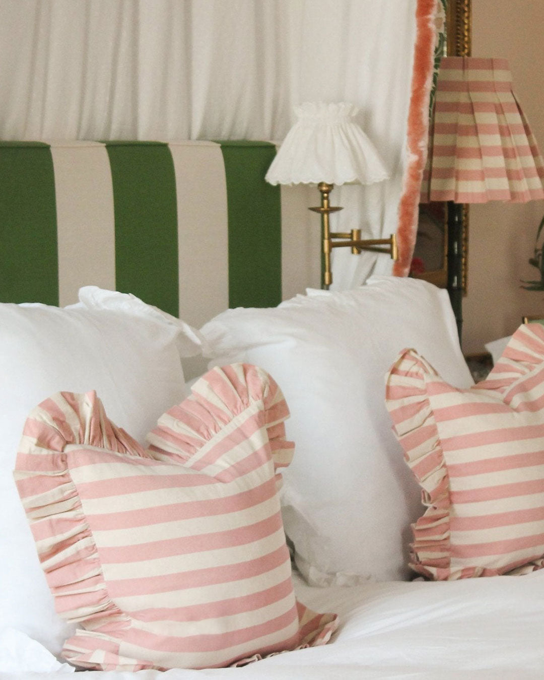 Tangier Rhubarb Stripe Frilly Cushion