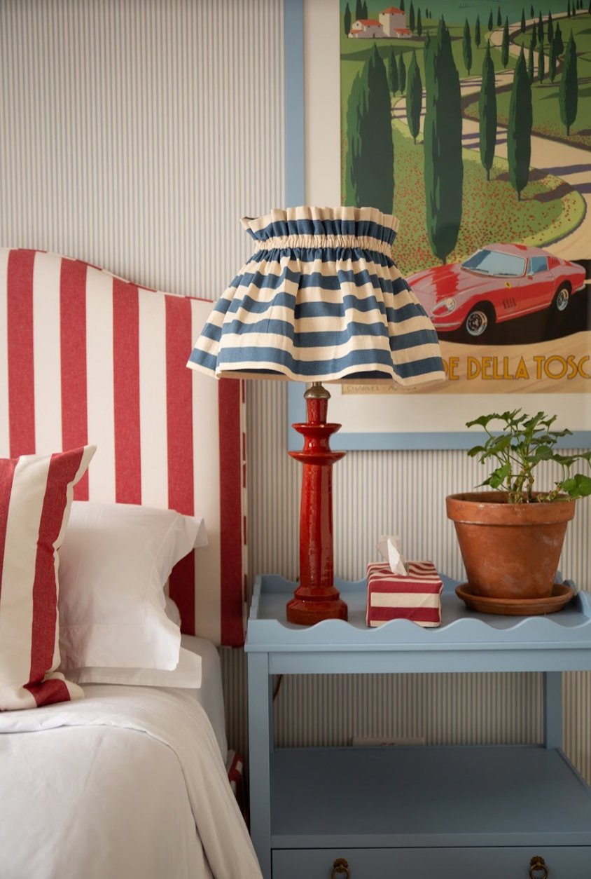 Tangier Denim Blue Stripe Scrunchie Lampshade - Alice Palmer & Co