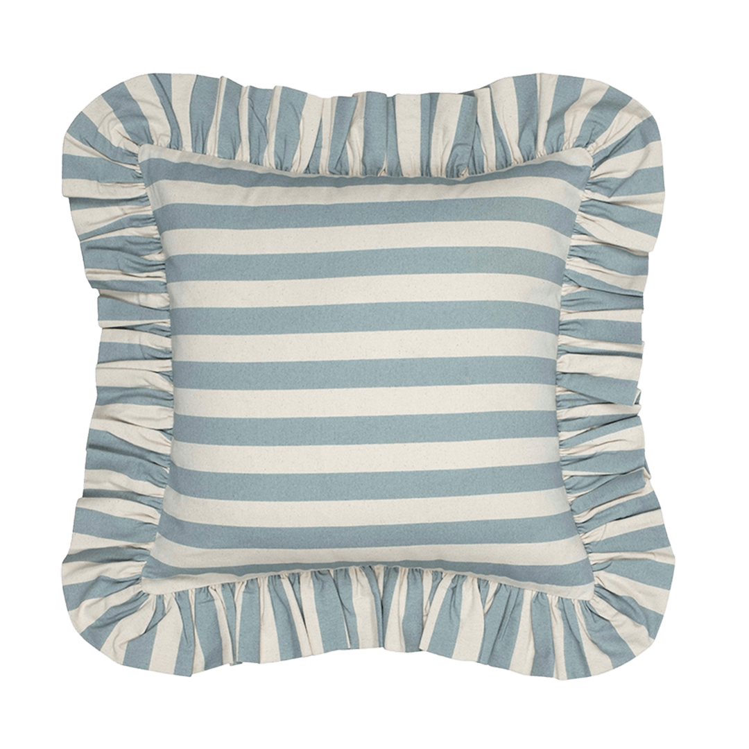 Tangier Iceberg Stripe Frilly Cushion - Alice Palmer & Co