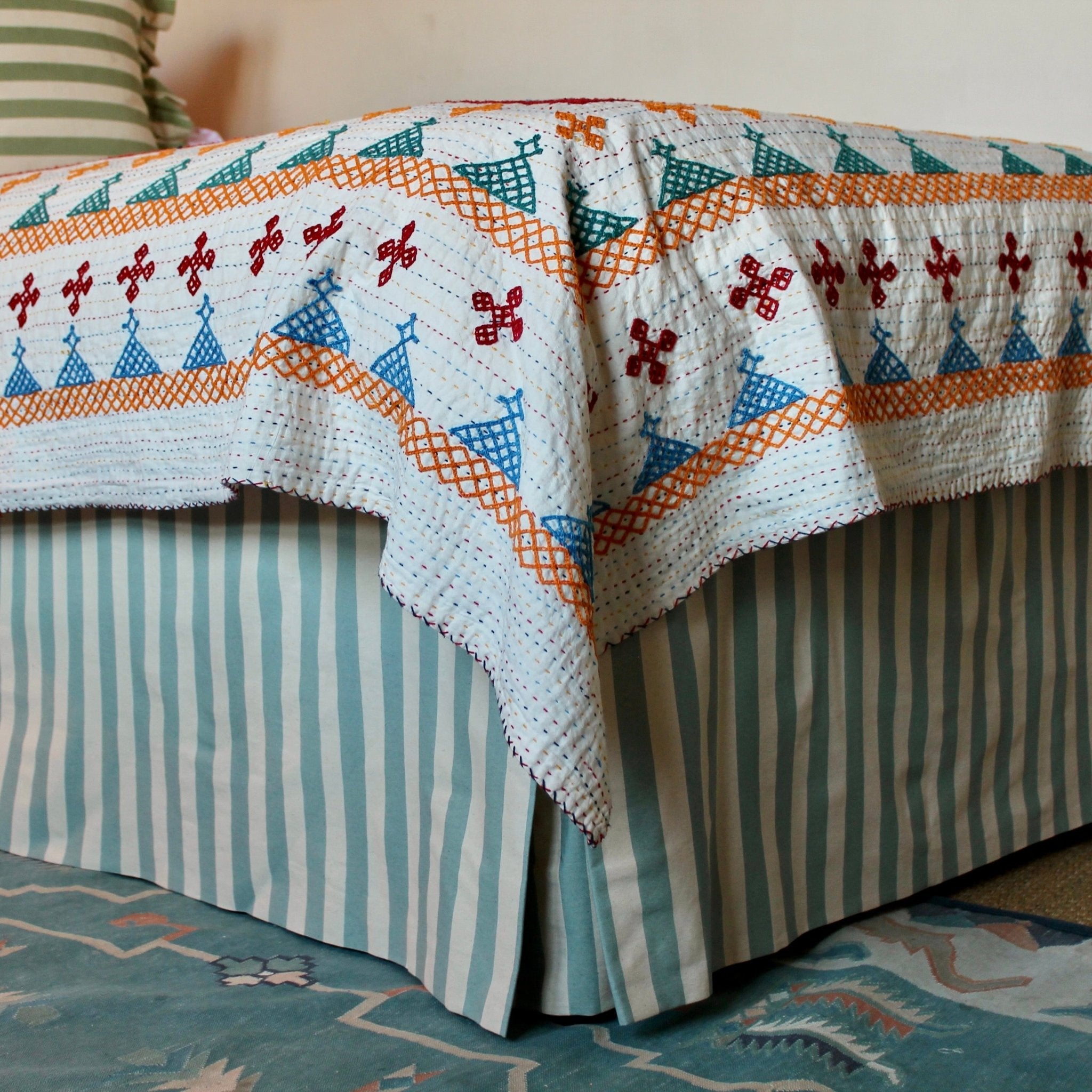 Tangier Iceberg Stripe Piped Bed Valance - Alice Palmer & Co