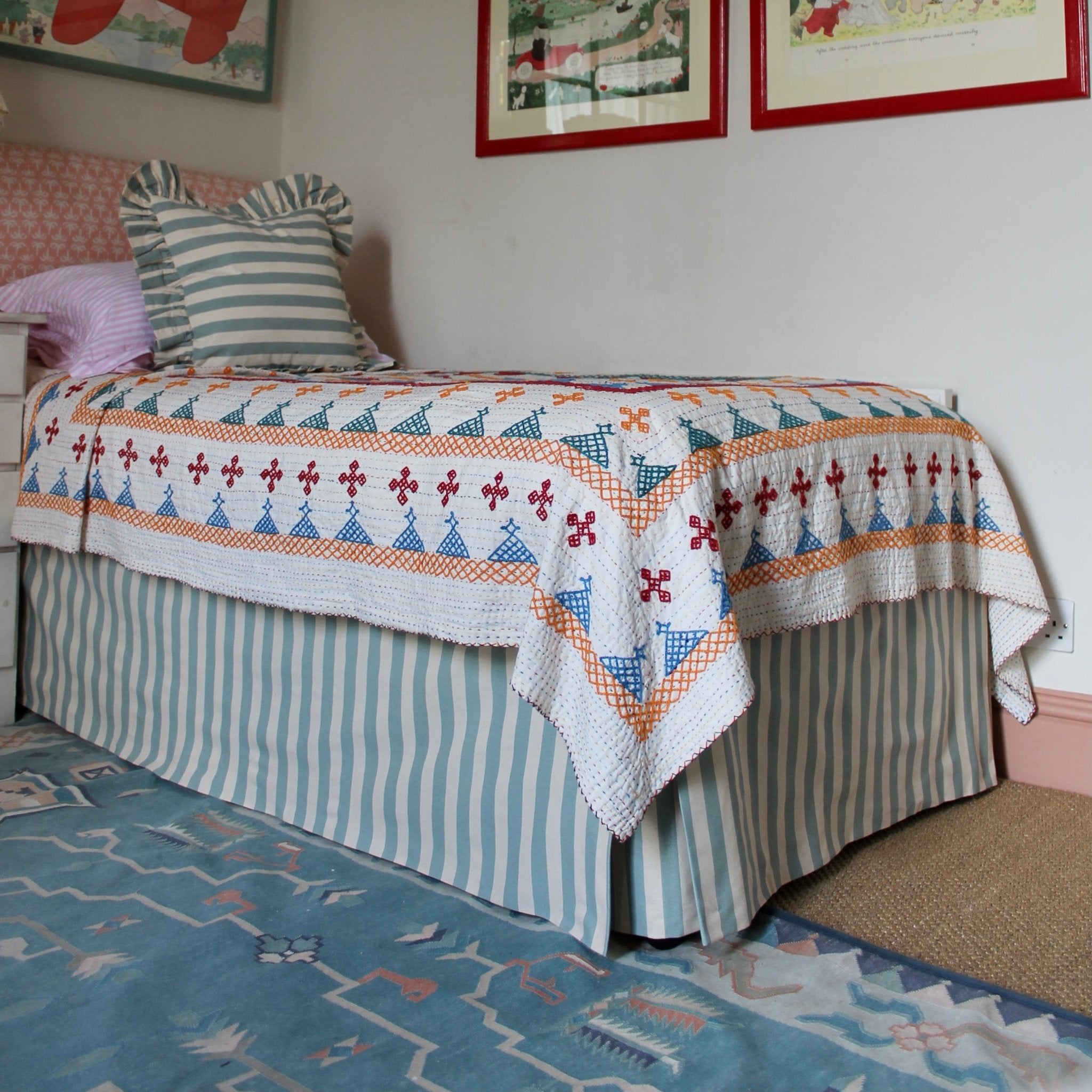 Tangier Iceberg Stripe Piped Bed Valance - Alice Palmer & Co