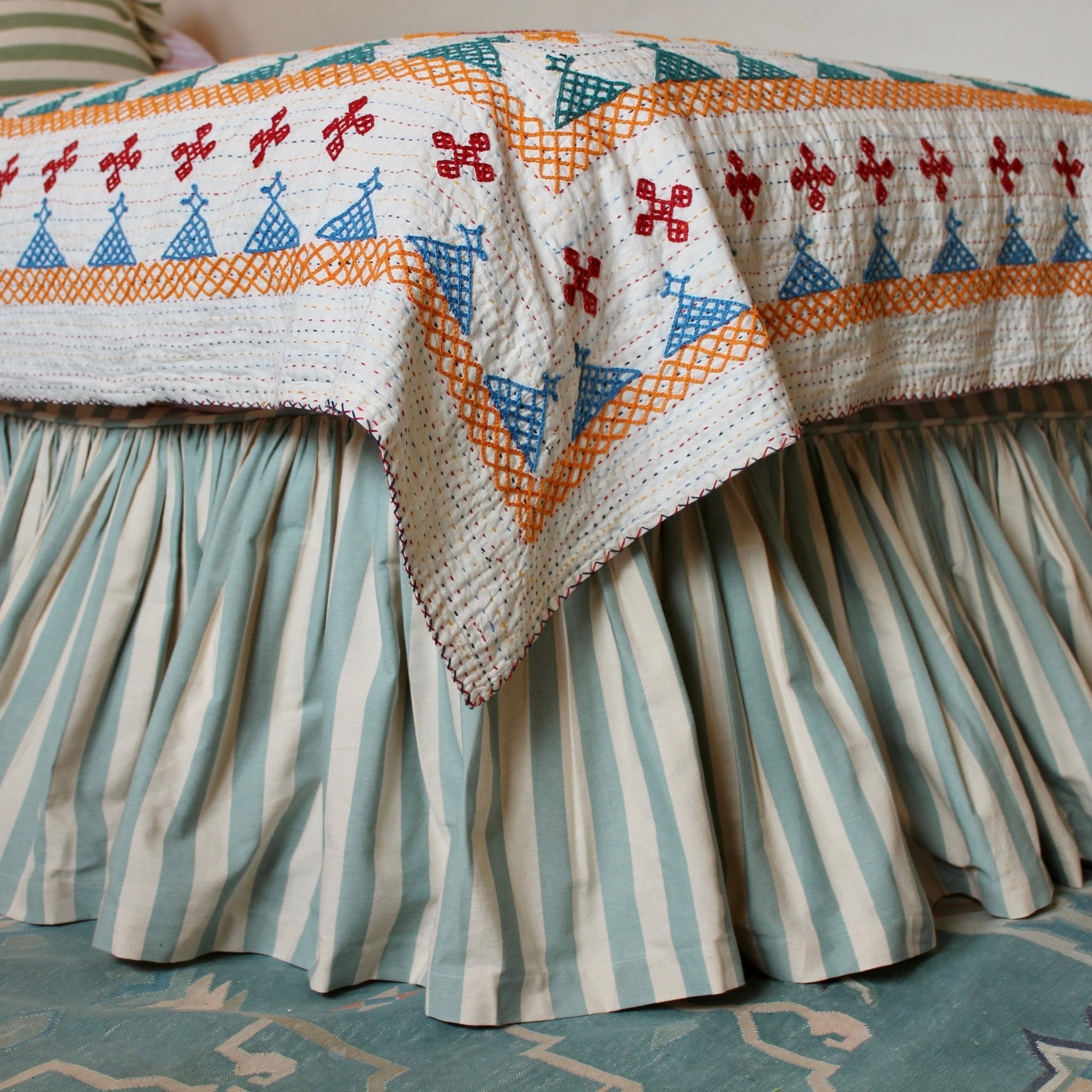 Tangier Iceberg Stripe Ruffle Bed Valance - Alice Palmer & Co